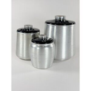 Vintage Kromex Spun Aluminum Canister Set Flour Coffee Tea 3-Piece Set With Lids